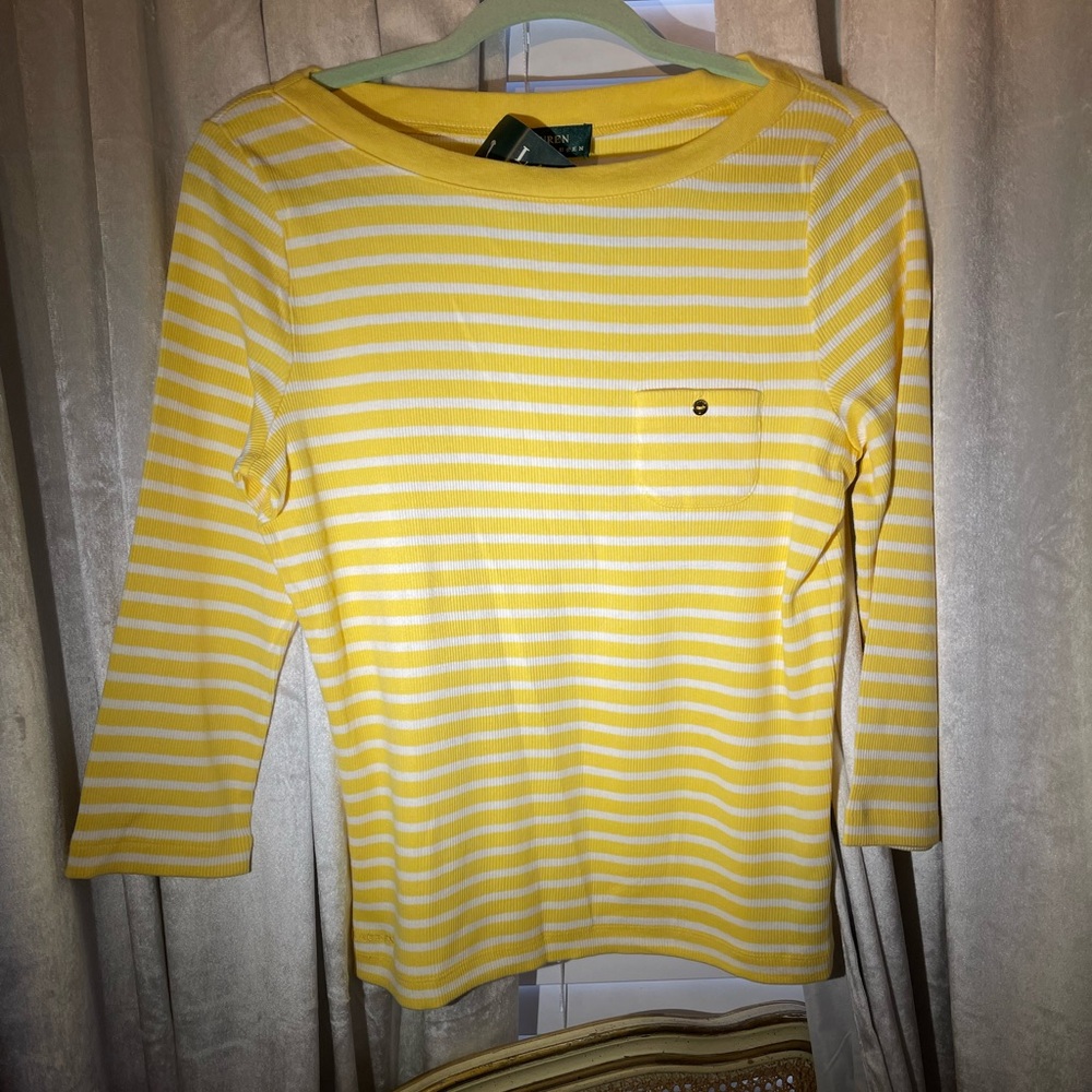 RALPH LAUREN LRL Boat Neck‎ Knit Top Womens Size M 3/4 Sleeve Stripe Nautical